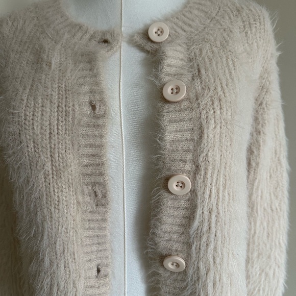 Zara Cream Cropped Button Down Sweater - Small - Picture 5 of 6